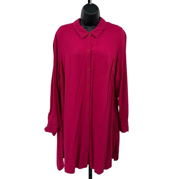 Just Fab Button Up Tunic/Shirt Dress WMNS 1X Pink Long Sleeve Relaxed Fit - Picture 1 of 7